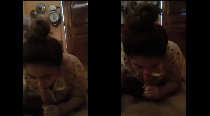 Em liếm như mút kem trong phòng bếp